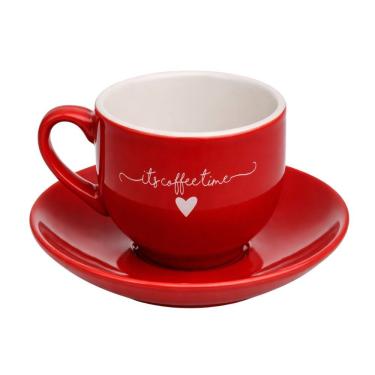 Imagem de Xícara de Café com Pires Coração Lamour 90ML de Porcelana para Mesa Vermelho Hauskraft