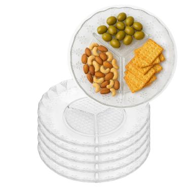 Imagem de Kit 6 Petisqueira de Vidro com 3 Divisórias Retorn Cotton 20cm para Aperitivos Transparente em Casa Tem