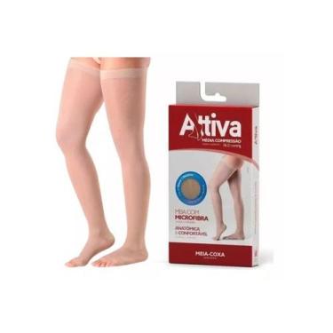 Imagem de Meia Média Compressão Meia Coxa Feminina Tam G - Attiva