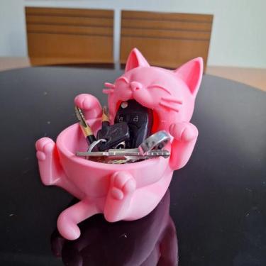 Imagem de Porta Trecos Gatinho Rosa Fofo Objetos Organizador De Mesa - Genérica