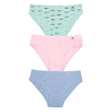 Imagem de Kit 3 Calcinhas de Algodão Infantil Miss Delrio 51309 Peixinhos, Verde