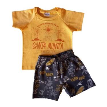 Imagem de Conjunto Bebê Masculino Camiseta MC + Bermuda Fakini, Amarelo, Asfalto