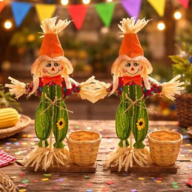 Imagem de Kit 2 Espantalho Cesto 32cm Festa Junina Decoração São João - Novacasa