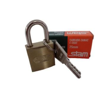 Imagem de Cadeado Stam Zamac Latonado Pequeno E-Coat 25mm C/ 2 Chaves 