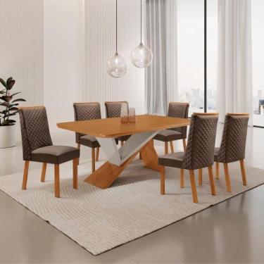Imagem de Mesa de Jantar Yasmin 180 cm Tampo MDF Canto copo Laminado com 6 Cadei