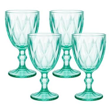 Imagem de Jogo 4 Taça Diamond Verde Claro Vidro Diamante para Vinho Água e Sucos