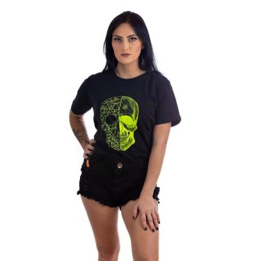 Imagem de Camiseta em Algodão Penteado Skyfeet Caveira Verde Neon-Unissex