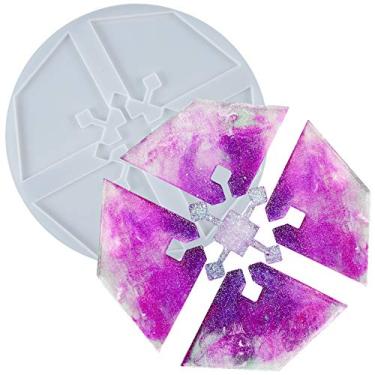 Imagem de FUNSHOWCASE Porta-copos de ágata geoda, resina epóxi e silicone, design intertravado, para fatias de geodo, tapetes de copos, suporte de joias, prato, octógono grande de 25,4 cm