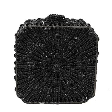 Imagem de Boutique De FGG Bolsa feminina de metal com cristal para noite, para casamento, noiva, strass, festa, mini, Preto, Mini Square
