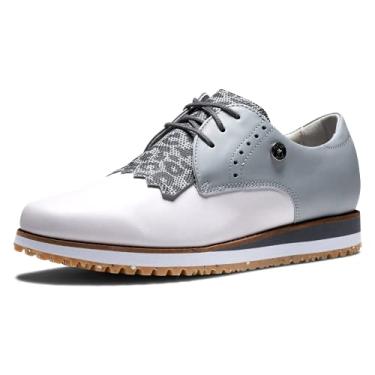 Imagem de FootJoy Sapato de golfe feminino esportivo retrô na temporada anterior, Branco/cinza/leopardo, 9.5