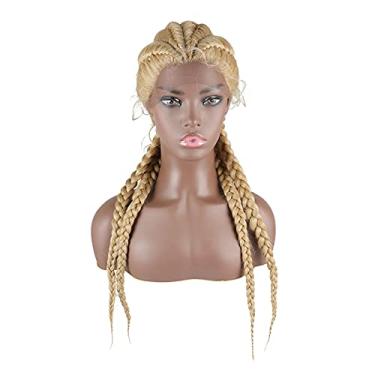 Imagem de Perucas femininas trançadas de 76,2 cm peruca frontal entrelaçada sintética para mulheres negras perucas de renda com caixa de cabelo de bebê peruca trançada perucas de cabelo humano (cor: 71,12 cm 27-613)