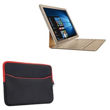 Imagem de BoxWave Capa para Samsung Galaxy TabPro S (capa da BoxWave) – Macaquinho com bolso, capa macia de neoprene e bolso com zíper para Samsung Galaxy TabPro S – Preto Jet com acabamento vermelho