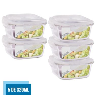 Imagem de Jogo com 5 Pote Vidro Hermético Marmita Tampa Plástico 320ml