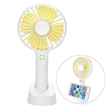 Imagem de HiXB Ventilador USB Mini USB Desktop Fan Office Ventilador pessoal Ventilador de resfriamento portátil de verão Pode funcionar como um suporte de telefone, branco amarelo