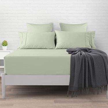 Imagem de Pizuna Lencol elastico solteiro Verde Sage, 400 fios de algodão 100% sateen de fibra longa Lencol de elastico solteiro 90x195 cm para colchoes ate 40 cm - 1 peça
