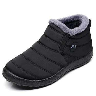 Imagem de Stunner Botas de neve femininas quentes no tornozelo forro de pele espessas botas de inverno sem cadarço, Preto, 36