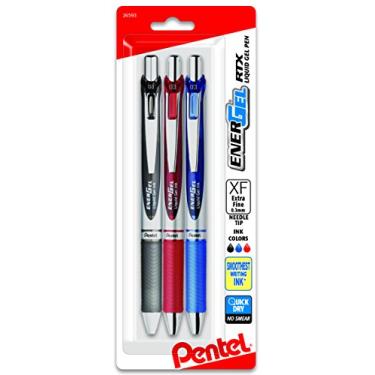 Imagem de Pentel Caneta de gel líquido retrátil EnerGel RTX (0,3 mm), ponta de agulha, linha extrafina, tinta sortida, pacote com 3 (BLN73BP3M)