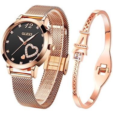 Imagem de OLEVS Conjunto de presentes de relógio feminino com pulseira ouro rosa para senhora feminina minimalista simples fino casual vestido analógico quartzo relógios de pulso à prova d'água