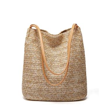 Imagem de Sacola feminina pequena bolsa de praia de palha bolsas fofas Hobo moda bolsa tiracolo bolsa de verão 2024, Bege escuro, Large