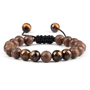 Imagem de Pulseiras ajustáveis para casais 8 mm contas preto branco trança macramê pulseira para mulheres homens joias à distância - madeira, Cristal