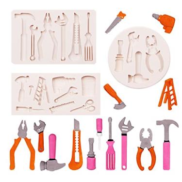 Imagem de Ferramentas manuais moldes de chocolate, molde de fondant de chave de construção de silicone, 3 pacotes de doces de chave de fenda martelo para decoração de bolo de carro, topo de cupcake para dia dos pais aniversário festa de Natal