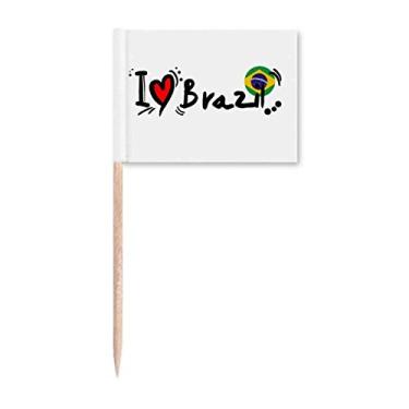 Imagem de I Love Brazil Palavra Bandeira Amor Ilustração de Coração Palito de Dente, Marcador Topper Decoração de Festa