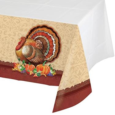 Imagem de Creative Converting Capa de mesa de plástico com estampa de borda, festa de outono, 137 x 259 cm