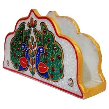 Imagem de Item de presente indiano Purpledip: porta-guardanapos de mármore pintado à mão, presente de boas-vindas (10568)