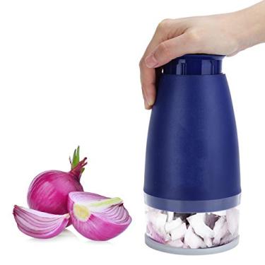 Imagem de Cortador de alimentos, cortador de cebola para legumes, picador manual fácil de limpar cortador de legumes manual fácil de limpar, picador de legumes seguro para lava-louças, fatiador de cebola para vegetais, cebolas, alho e nozes saladas (azul)
