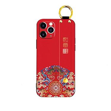 Imagem de Capa de telefone de seda com borla em relevo para corte de vento estilo chinês para iPhone 11 12 13 Pro XS Max XR X 7 8 Plus Totem Matte Back Cover, vermelho, para iPhone 13Pro