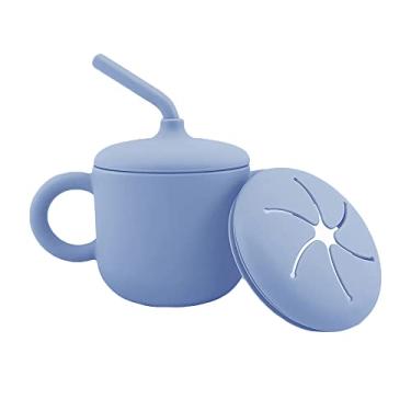Imagem de burko Copos de silicone 2 em 1 para bebês com tampa de canudo e lanche Copos de silicone para bebês com alças Copo de canudo à prova de derramamento Sem BPA Pode ser lavado na lava-louças