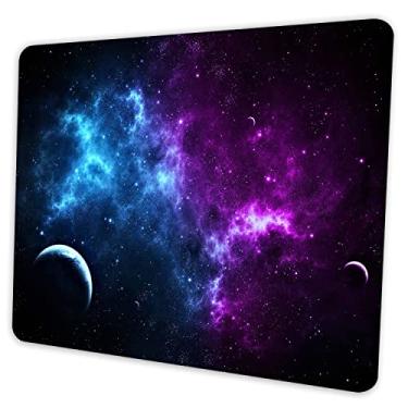 Imagem de SHALYSONG Tapete de mouse Galaxy 24 x 20 cm, design de espaço de nebulosa azul e roxo, base de borracha antiderrapante, almofada de computador de escritório lavável para laptop, decoração de jogadores
