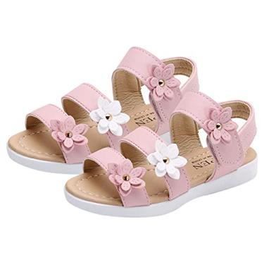 Imagem de Sandálias femininas tamanho 13 verão crianças sandálias infantis moda grande flor meninas sapatos de preço plano (rosa, 4,5-5 anos)