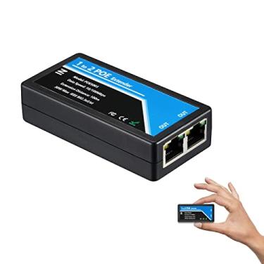 Imagem de Revotech Extensor POE de 2 portas POE+ repetidor de 100 metros (100 m) extensor 1 em 2 saídas, cumpre IEEE 802.3af/no padrão 10.100Mbps para câmera POE de segurança sobre cabos Cat5/Cat6 ou UTP