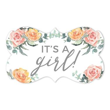 Imagem de Coleção de chá de bebê Andaz Press Baby Peach Coral Floral Garden Party, Labels Fancy Frame It's a Girl