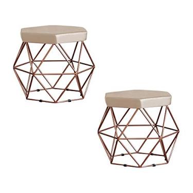 Imagem de Kit 2 Puff Decorativo Base Bronze Elsa Veludo Bege - Gran Belo