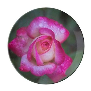 Imagem de Prato decorativo de pétalas de flores rosa de porcelana salver louça de jantar