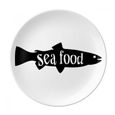 Imagem de Traço de peixe de animal preto prato natural decorativo de porcelana salver talheres, prato de jantar
