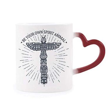 Imagem de Caneca de grés com estampa decorativa de coruja do Egito Antigo Sensível ao Calor que muda de cor vermelha