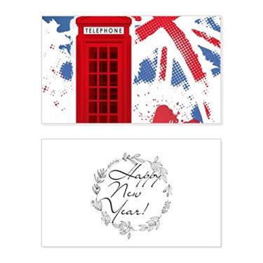 Imagem de Bandeira de Londres da Grã-Bretanha, Reino Unido, cabine telefônica vermelha, festival de ano novo, cartão de felicitações, mensagem de abençoar presente