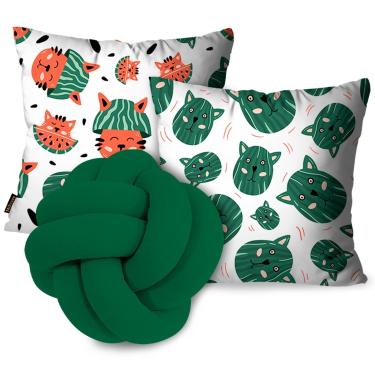 Imagem de Kit Capas para Almofadas Watermelon Cats Com Nó Verde