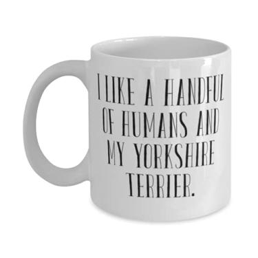 Imagem de Unique Idea Presentes para cães Yorkshire terrier, I Like a Handful of Humans and My Yorkshire, Caneca de Natal especial de 325 ml, presente para amigos
