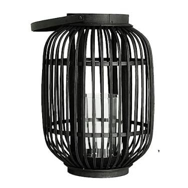 Imagem de Lanterna Marroquina Decorativa de Bambu 36 cm com Alça Preto para Iluminar e Enfeitar Ambientes