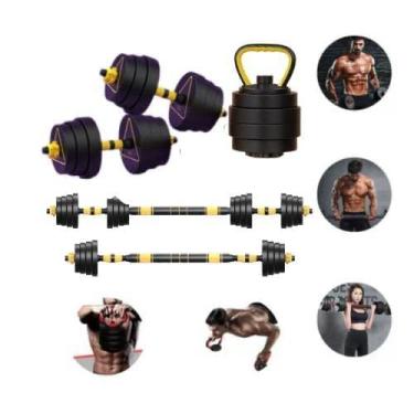 Imagem de Kit de halteres 20Kg com suporte Kettlebell - Equipamento de musculação 6 em 1