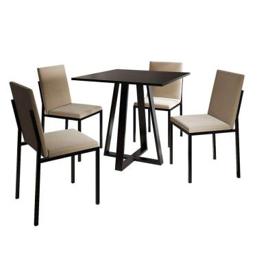 Imagem de conjunto de mesa de jantar com 4 cadeiras mônaco veludo bege e preto