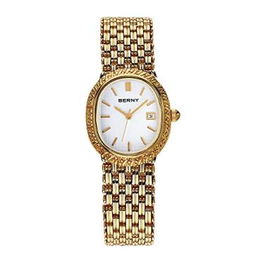 Imagem de BERNY Relógios de ouro para mulheres, relógios de pulseira com quartzo japonês, relógio feminino pequeno, Branco, tamanho grande