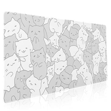 Imagem de Kawaii Cats Tapete de mouse branco para jogos, 2GG, gatinhos fofos, japonês, grande, grande, base de borracha, antiderrapante, borda costurada, teclado longo, mousepad para PC, computador, laptop, 90