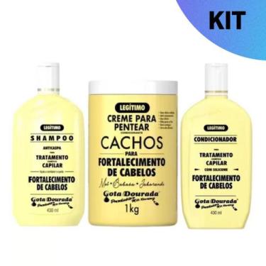 Imagem de Kit Shampoo Condicionador Creme De Pentear Hidratante Gota Dourada For