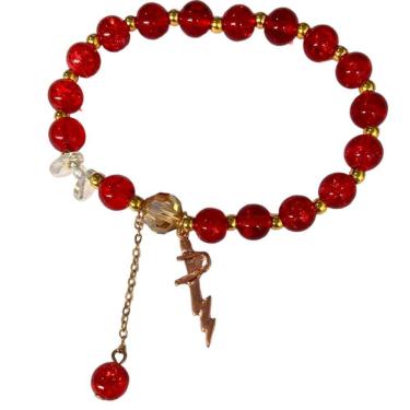 Imagem de Pulseira Iansã Vermelha Espada-Raio Bravura Cristal Silicone