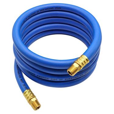 Imagem de YOTOO Mangueira de ar híbrida com chumbo de 1,27 cm por 3 m, 300 PSI resistente, leve, resistente à torção, flexibilidade para todos os climas com conexões macho de latão de 0,95 cm, azul
